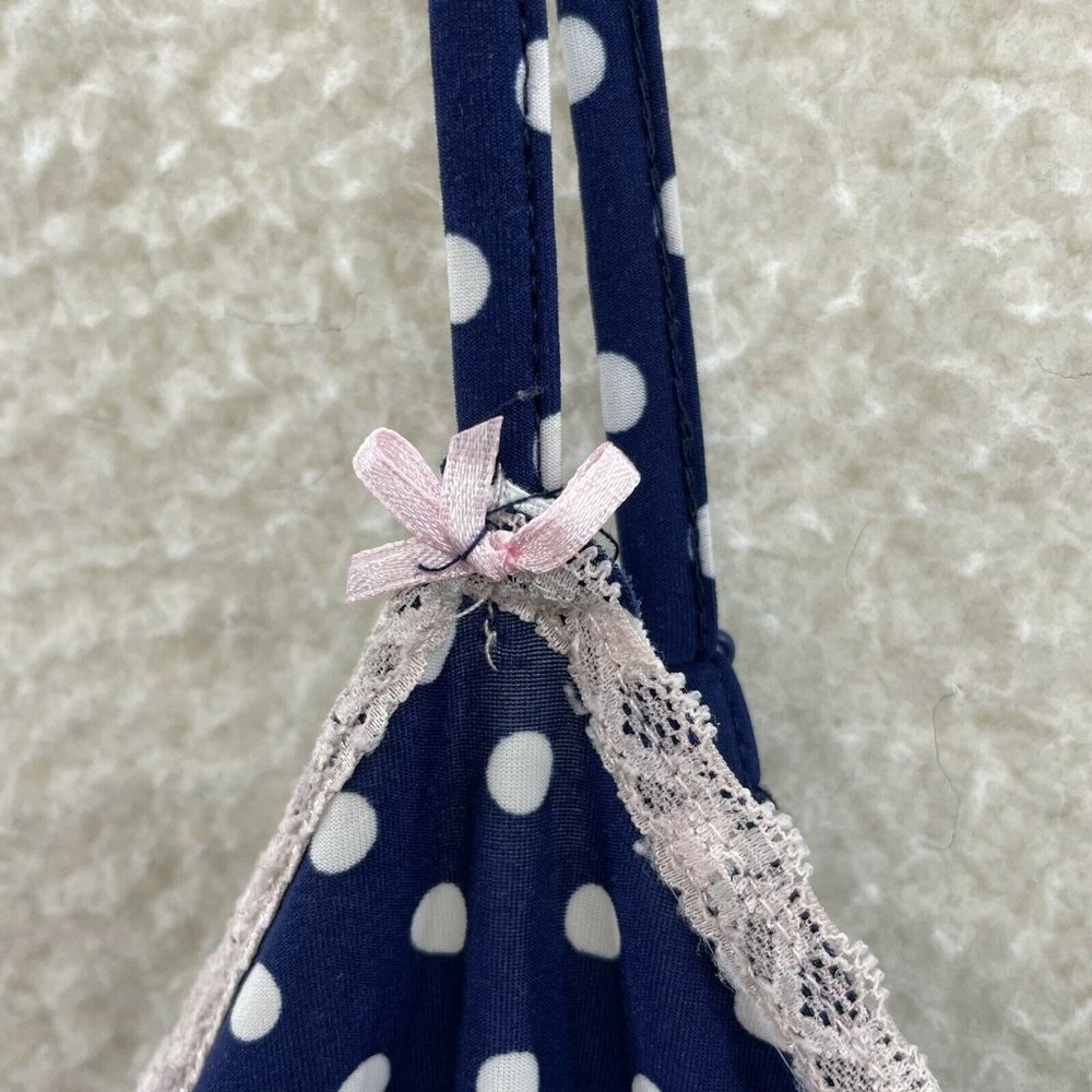 Rene Rofe Navy Blue White Polka Dot Slinky Stretch Lingerie Cami Womens L XL - Picture 6 of 8